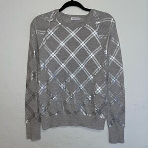 Equipment Femme Silver Metallic Plaid Crewneck Sweater
